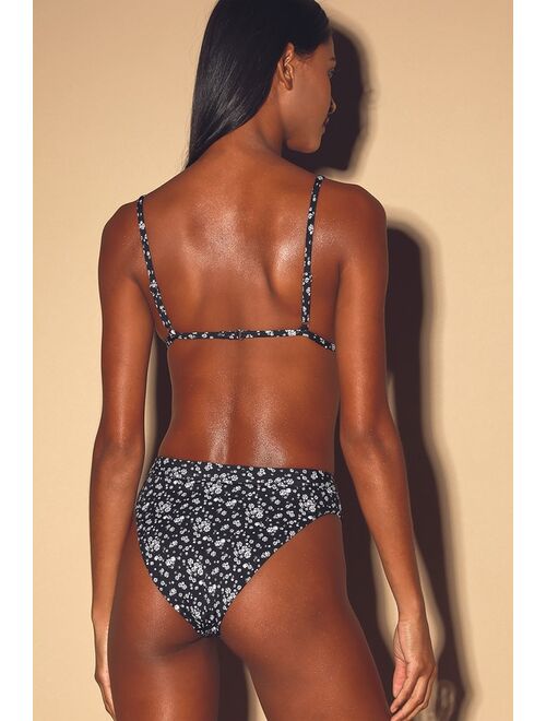 Lulus Making Waves Black Floral Print Triangle Bikini Top