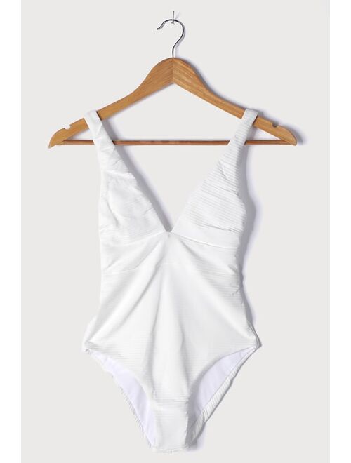 Lulus Hot Days White Ribbed One-Piece Swimsuit
