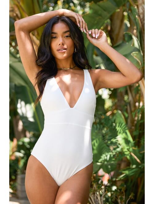 Lulus Hot Days White Ribbed One-Piece Swimsuit