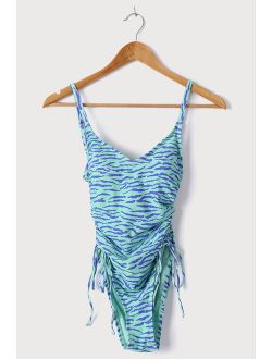 Make Waves Mint Zebra Print Ruched One-Piece Swimsuit