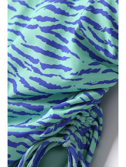 Lulus Make Waves Mint Zebra Print Ruched One-Piece Swimsuit