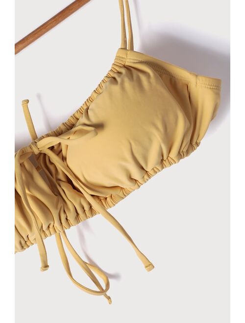 Lulus Next Beach Trip Mustard Yellow Tie-Back Bikini Top
