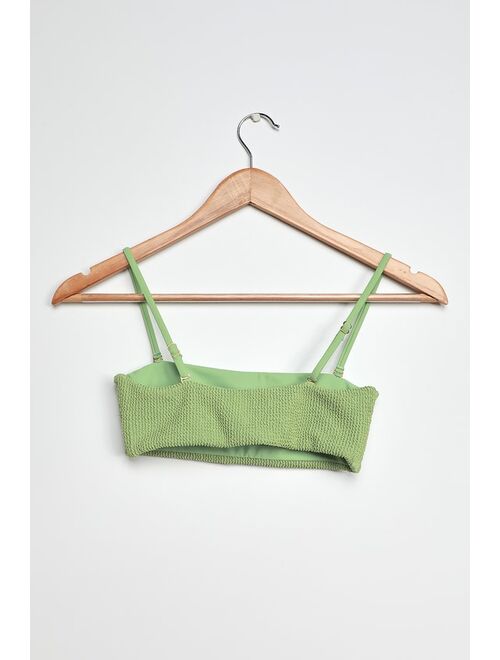 Lulus Amuse Society Chance Green Ribbed Bandeau Bikini Top