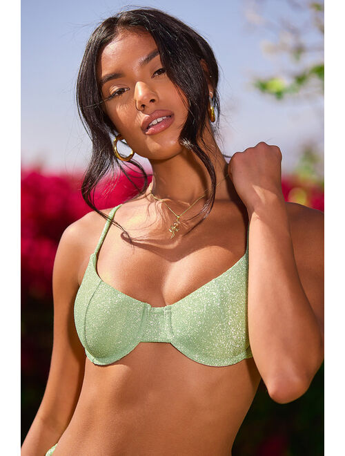 Lulus Heat Wave Light Green Sparkly Underwire Bikini Top