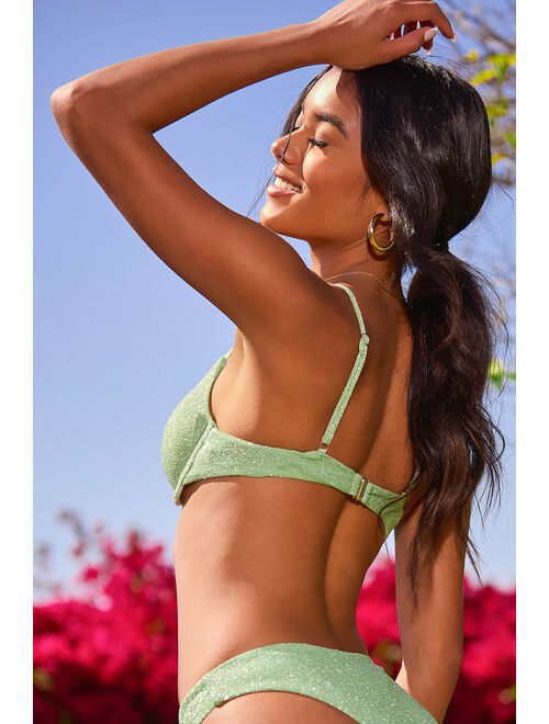 Lulus Heat Wave Light Green Sparkly Underwire Bikini Top