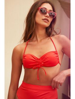 Sunshine Seekin' Red Drawstring Halter Bikini Top