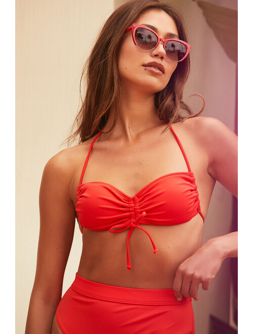 Lulus Sunshine Seekin' Red Drawstring Halter Bikini Top