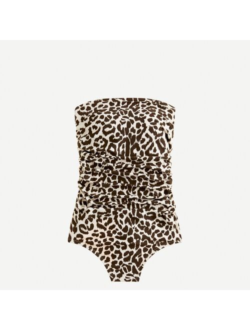 J.Crew Ruched bandeau one-piece swimsuit in leopard print