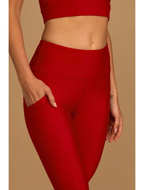 Lulus Ready to Train Red High Waisted High Impact Pocket Leggings