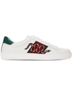 White Embroidered Ace Lace Up Sneakers