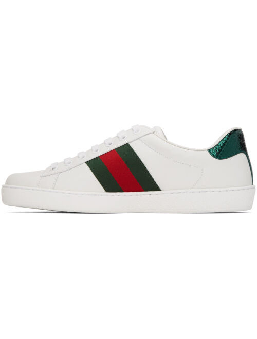 Gucci White Embroidered Ace Lace Up Sneakers