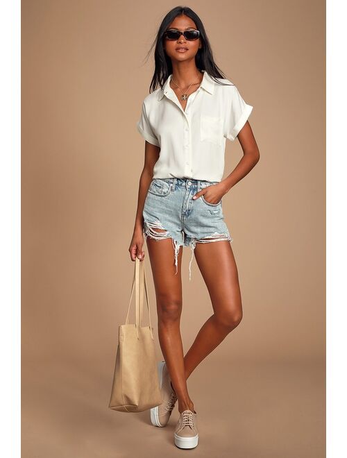 Lulus Blythe White Short Sleeve Button-Up Top