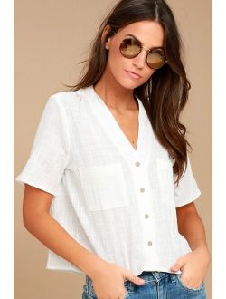 Lift My Spirits White Button-Up Crop Top