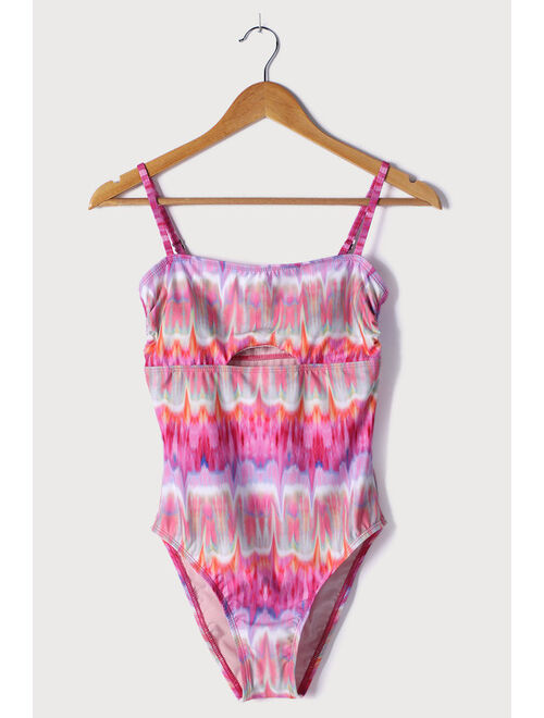 Lulus From the Shore Pink Multi Print Cutout One-Piece Swimsuit