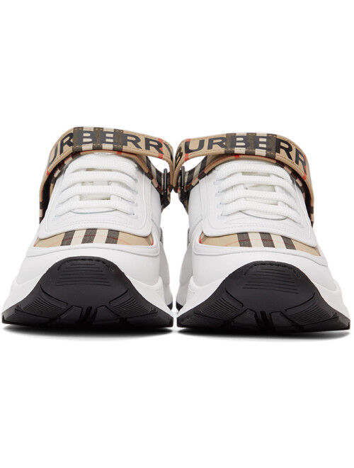 Burberry White & Beige Ronnie M Lace Up Sneakers