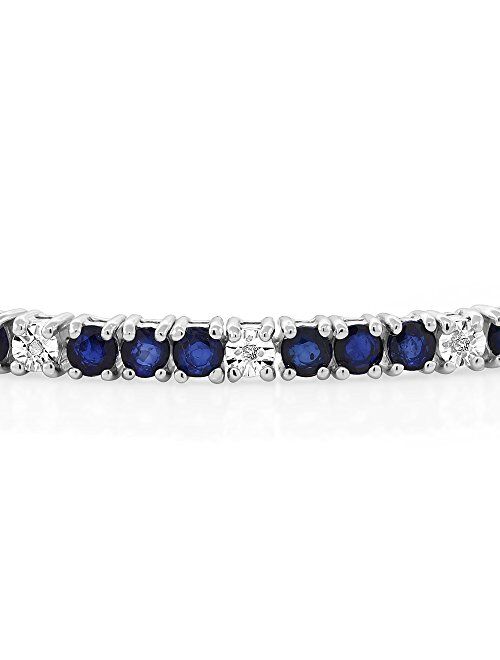 Gem Stone King Sterling Silver Blue Sapphire and White Diamond Tennis Bracelet Jewelry for Women's 2.05 cttw Fully Adjustable Up to 9 Inch
