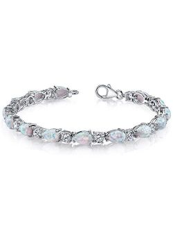 Sterling Silver Tennis Bracelet for Women, Teardrop Pear Shape in Natural, Created and Simulated Gemstones, 7.25 Inches