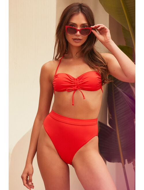 Lulus Sunshine Seekin' Red High Rise High-Cut Bikini Bottom
