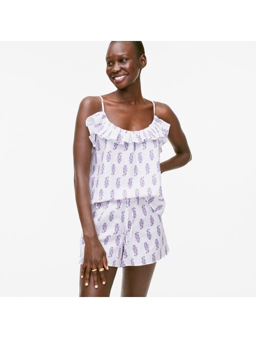 J.Crew Cotton-linen ruffle tank pajama set in budding branch print