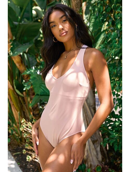 Lulus Come to the Coast Dusty Pink Crossback One-Piece Swimsuit