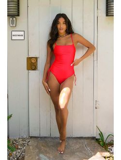 Wave Chaser Hot Pink Metallic Ruched One-Piece Swimsuit