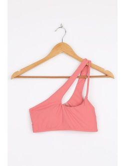 Dive Deeper Rose Pink Ribbed Cutout One-Shoulder Bikini Top
