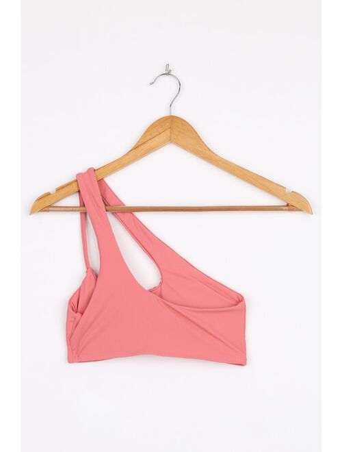 Lulus Dive Deeper Rose Pink Ribbed Cutout One-Shoulder Bikini Top