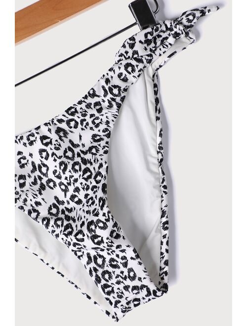 RVCA Animal Instincts White Leopard Print Side-Tie Bikini Bottoms