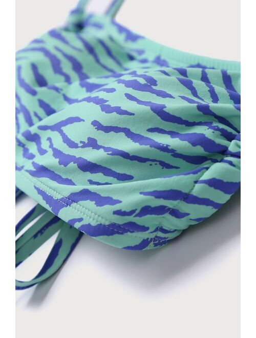 Lulus Surf's Up Mint Zebra Print Tie-Back String Bikini Top