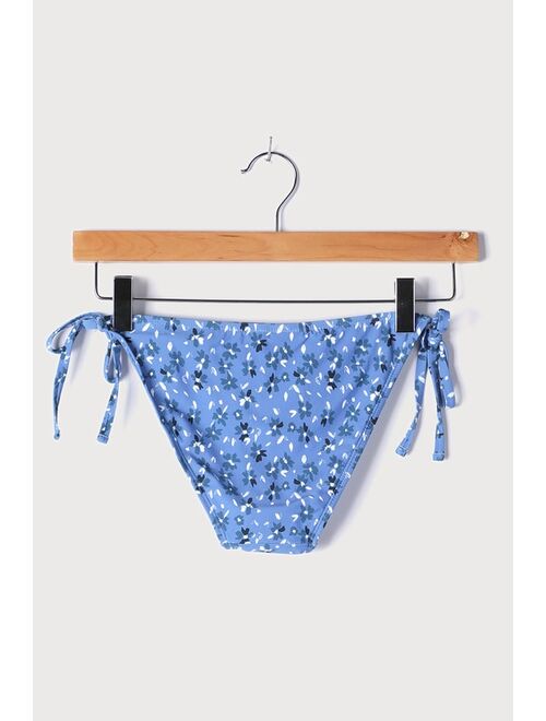 Lulus Beachy Thoughts Blue Multi Floral Print Bikini Bottom