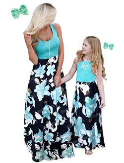 Qin.Orianna Mommy and Me Boho Floral Family Matching Maxi Dress with Pocket for Mother’s Day