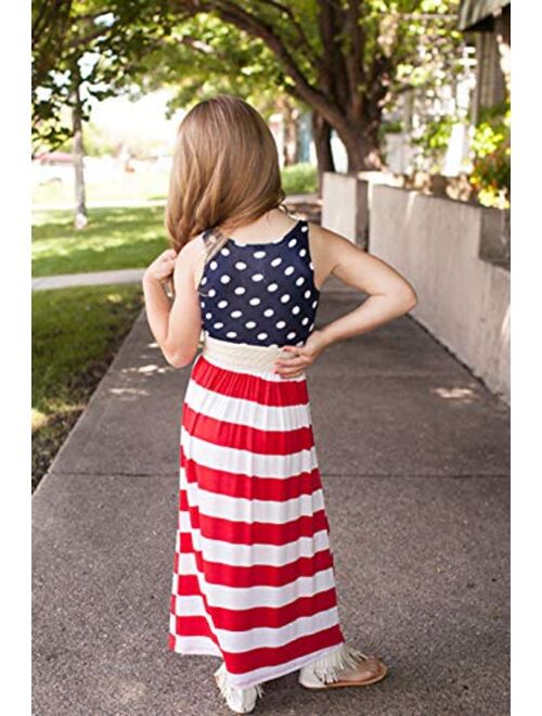 Qin.Orianna Mommy and Me 4th of July USA Flag Matching Maxi Dresses