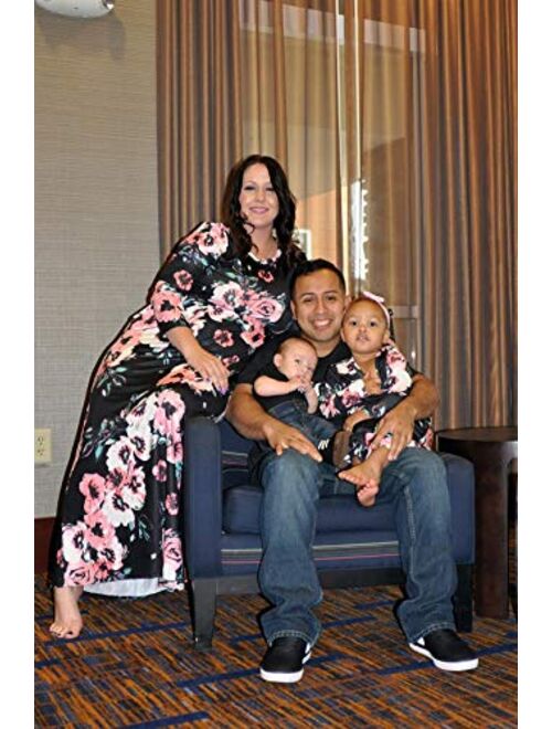 Qin.Orianna Mommy and Me Maxi Dresses,3 4 Sleeve Bohemia Rose Floral Matching Outfits with Pocket