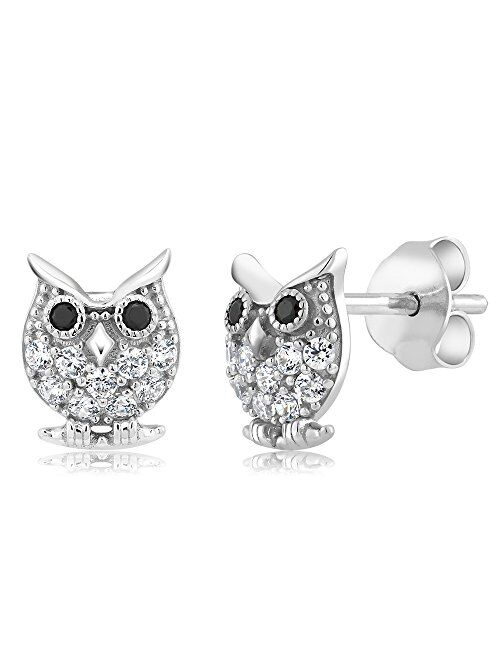925 Sterling Silver Owl Shaped Stud Earrings Set with Zirconia from Swarovski