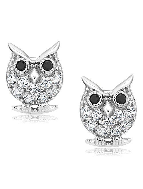 925 Sterling Silver Owl Shaped Stud Earrings Set with Zirconia from Swarovski