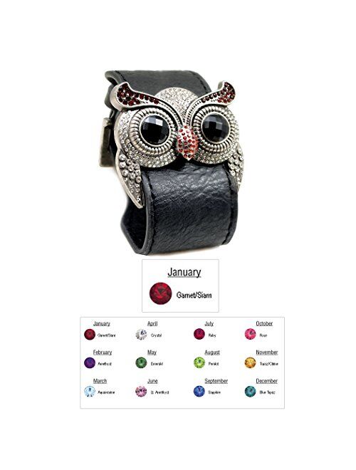 Accents Kingdom Silver Color Crystal Owl Leather Cuff Bracelet