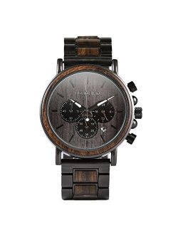 Mens Wooden Watches Luxury Stainless Steel Wood Watch for Men Chronograph Quartz Watches