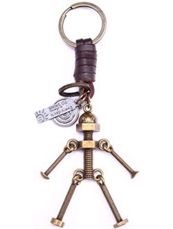 AuPra Funny Thin Robot Leather KeyRing Gift Women & Men Best Friend Home KeyChain Mum & Dad Teacher Handbag Charm Key Ring Girl & Boy Car Pendant