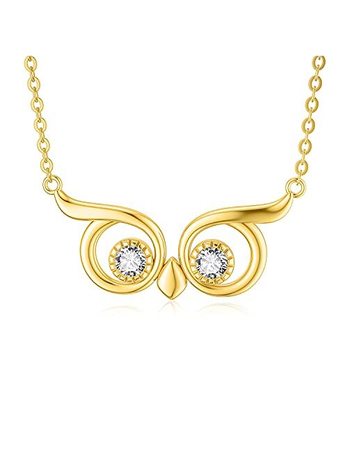 14K Solid Yellow Gold Owl Cute Pendant Necklace with Cubic Zircon Fine Jewelry Mothers Day Anniversary Birthday Gifts for Women Teen Girls Lover Wife Grandma,16+2 Inch