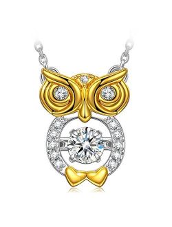 DANCING HEART Christmas Jewelry Gifts for Mom 925 Sterling Silver Owl Animal Necklace for Women Pendant Dancing Stone Necklace Jewelry for Women Jewelry Gift for Women CZ