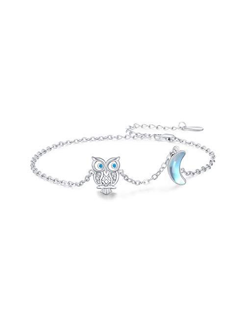 Waysles 925 Sterling Silver Owl Bracelet Moonstone Bracelet Chain Bracelet for Women Teen Girls Jewelry Gift for Women Girls Teens