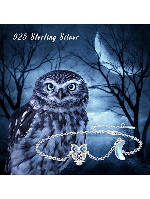 Waysles 925 Sterling Silver Owl Bracelet Moonstone Bracelet Chain Bracelet for Women Teen Girls Jewelry Gift for Women Girls Teens