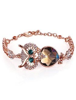 Menton Ezil Vintage Owl Charm Adjustable Bracelet Rose Gold Crystal Bracelets with Lobster Clasp Jewelry