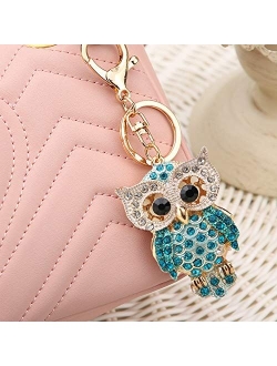 Chun Cute Owl Sparkling Rhinestone Keychain,Crystal Charm Pendant Keyrings(Blue), Large