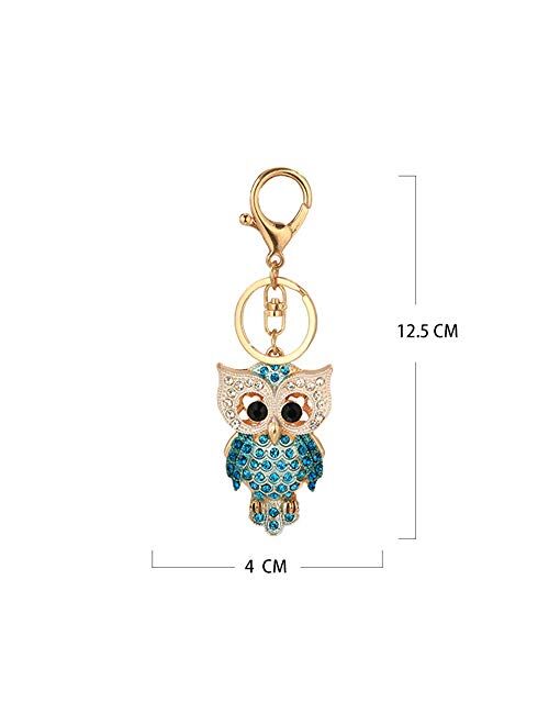 Chun Cute Owl Sparkling Rhinestone Keychain,Crystal Charm Pendant Keyrings(Blue), Large