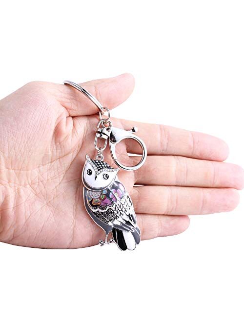 Luckeyui Unique Owl Keychain for Women Colorful Enamel Cute Animal Keyring