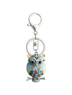 Luckeyui Personalized Cartoon Owl Keychain for Women Birthday Gift Animal Enamel Bag Keyring
