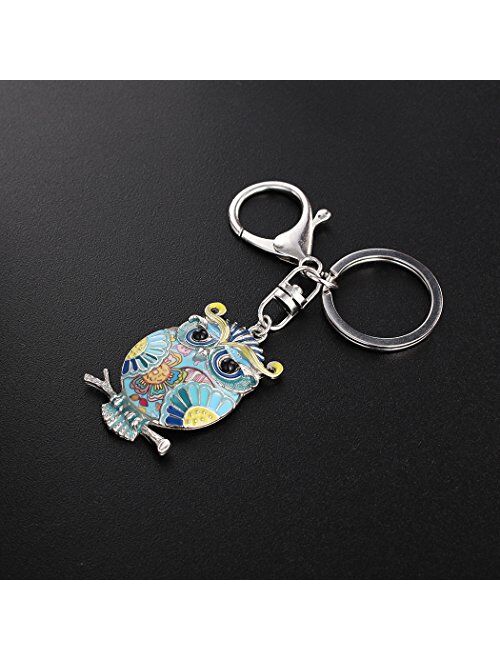 Luckeyui Personalized Cartoon Owl Keychain for Women Birthday Gift Animal Enamel Bag Keyring