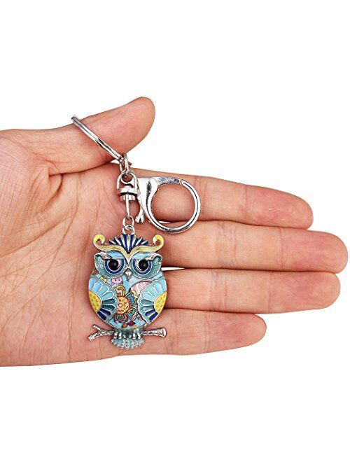 Luckeyui Personalized Cartoon Owl Keychain for Women Birthday Gift Animal Enamel Bag Keyring