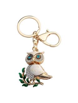 BEKECH Cute Owl on Leaves Charm Crystal Rhinestone Owl Charm Key Chain for Women Girl Handbag Accessories Purse Charm Pendant3